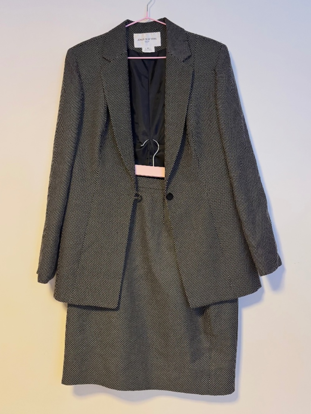 Jones New York Matching Two Piece Skirt Set Blazer Skirt Black White Womens 10